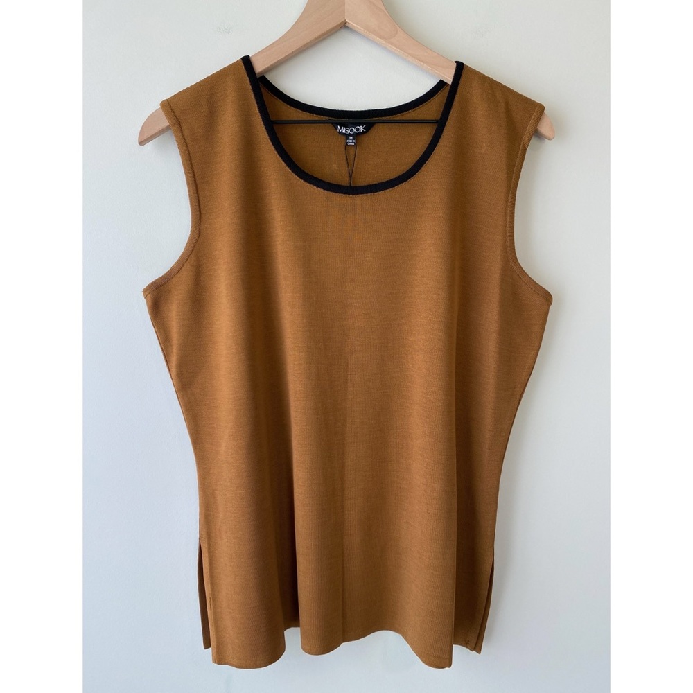 NWT Misook Sleeveless Acrylic Knit Sleeveless Top M Camel Chic Office Minimalist